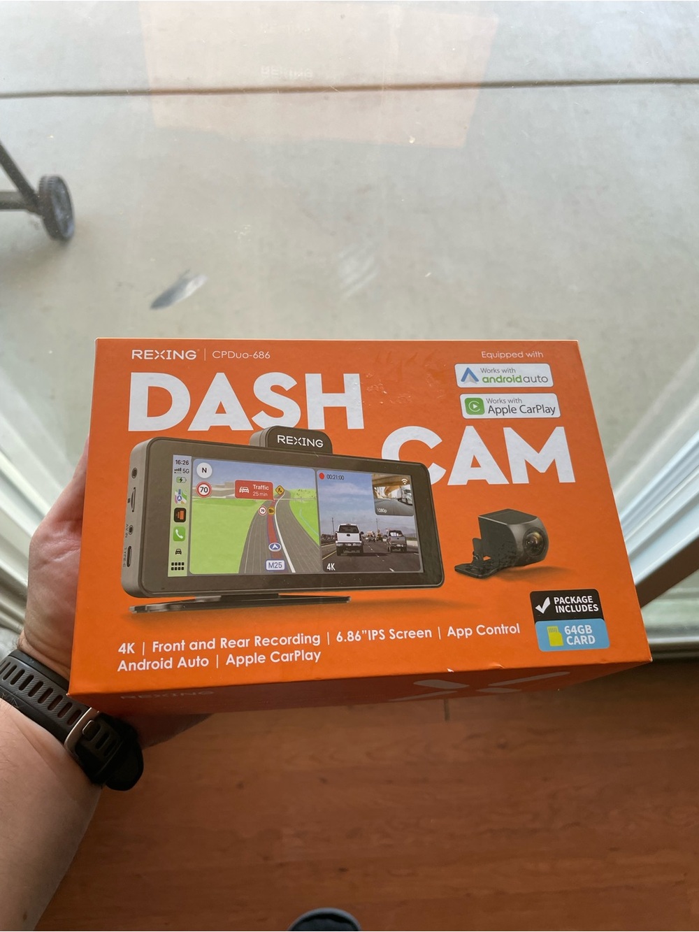 4K Front & Rear Dash Cam with 6.86" IPS — Orange